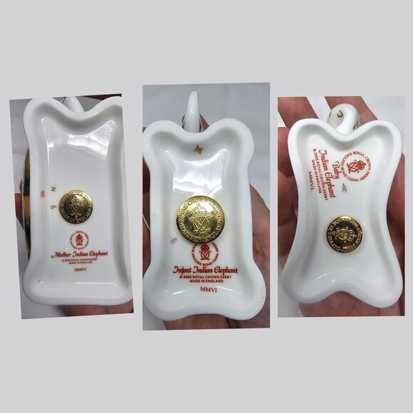 Vtg Royal Crown Derby Mother Infant Baby Indian Elephant Figurine Imari Gold Set - Picture 9 of 9